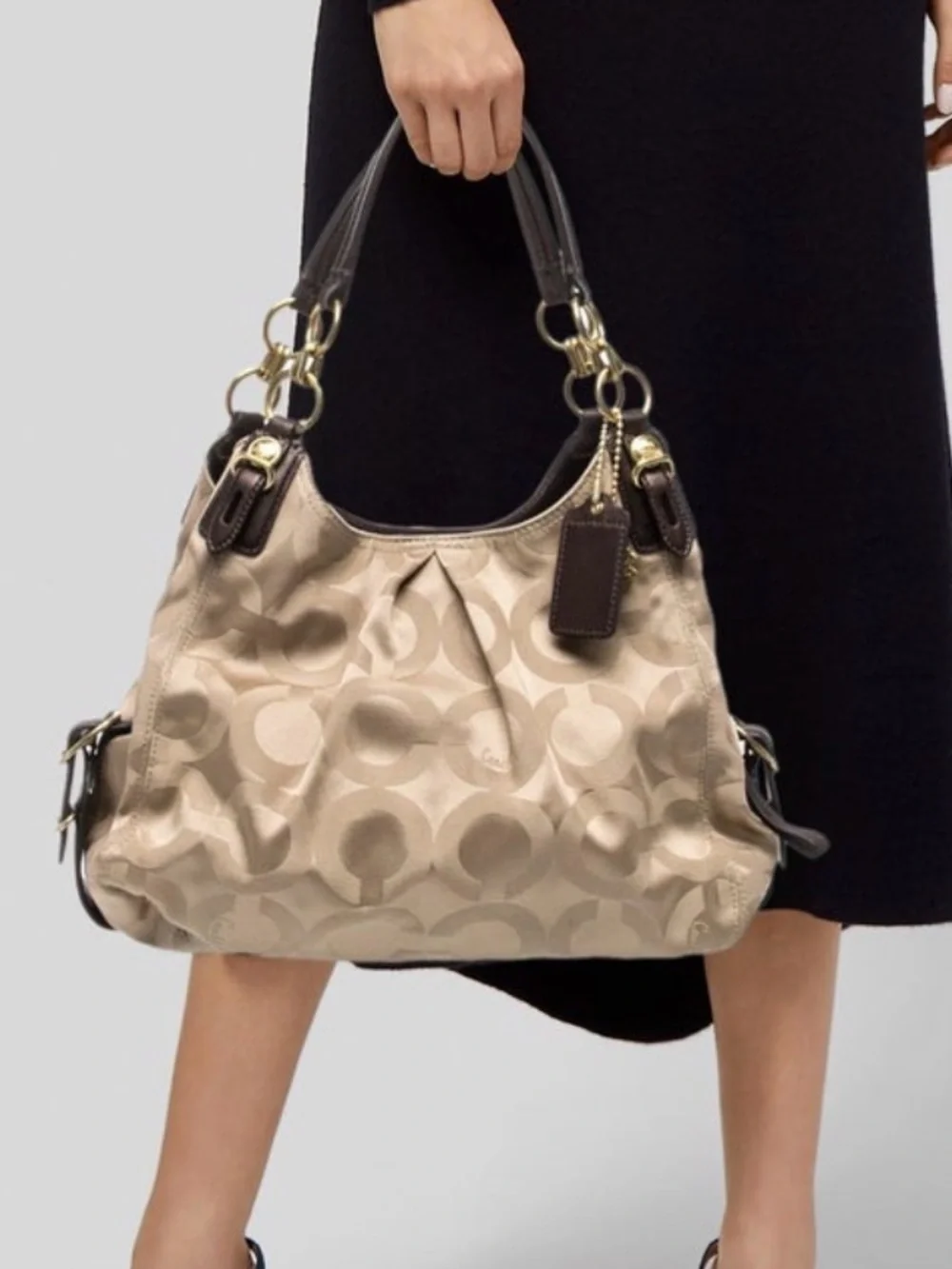 Coach Beige Signature Hobo with Dark Brown Trim